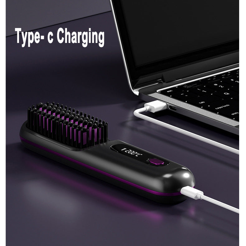 2-in-1 Wireless Hair Straightener & Curler Comb for Smooth, Frizz-Free Hair