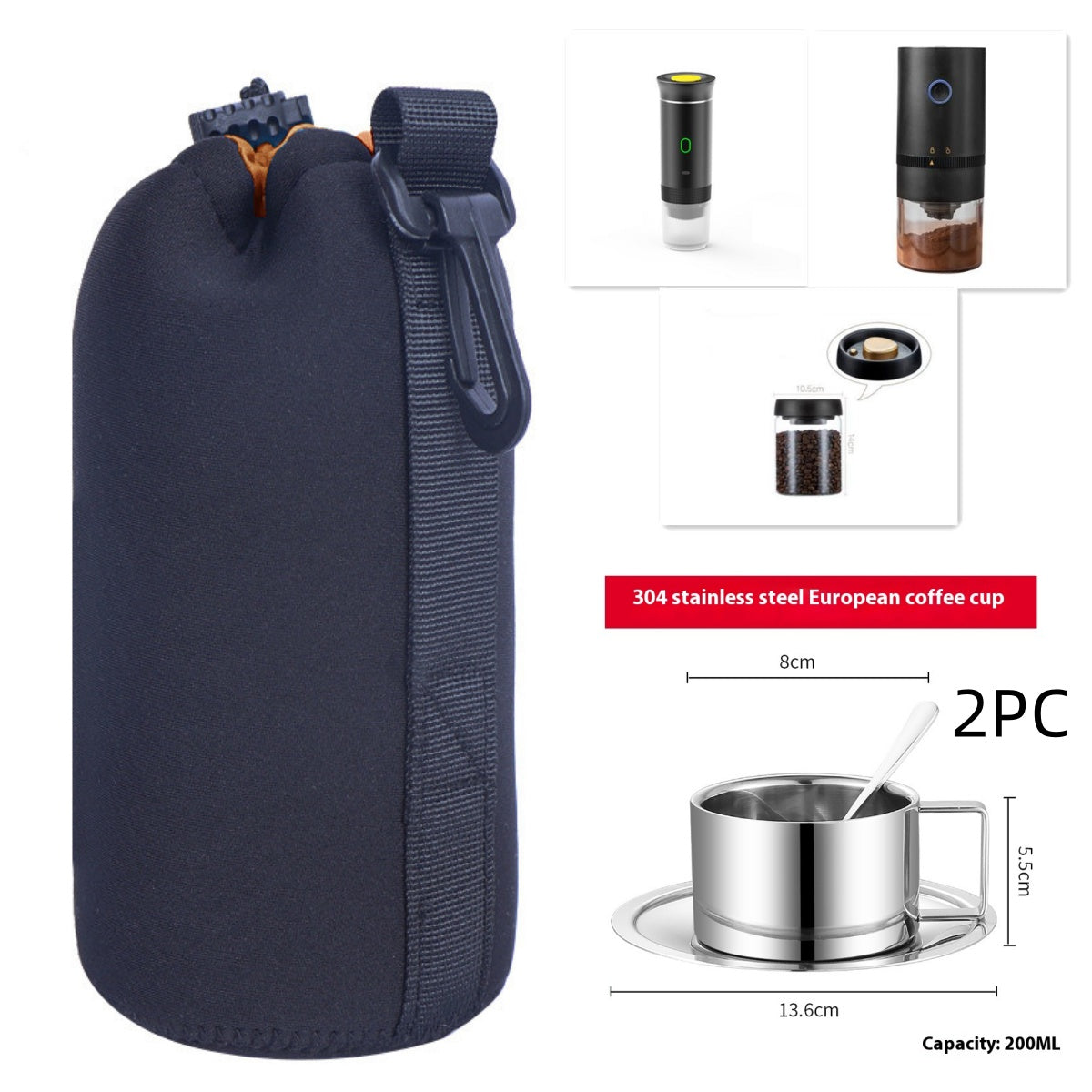 Portable 3-in-1 Coffee Maker with Electric Grinder