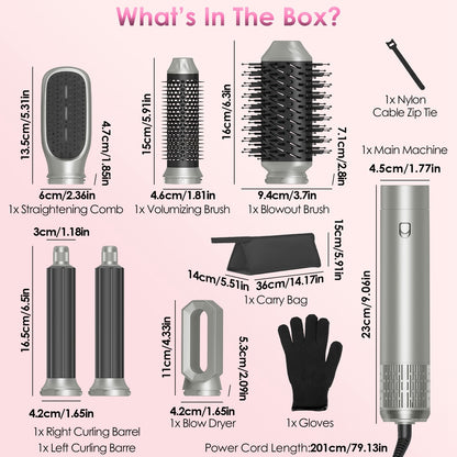 6-in-1 Hot Air Styler & Volumizer Brush Set – Automatic Hair Dryer, Straightener, Curler with 3 Temperature Settings + ALCI Plug, Glove, Cable & Zip Tie