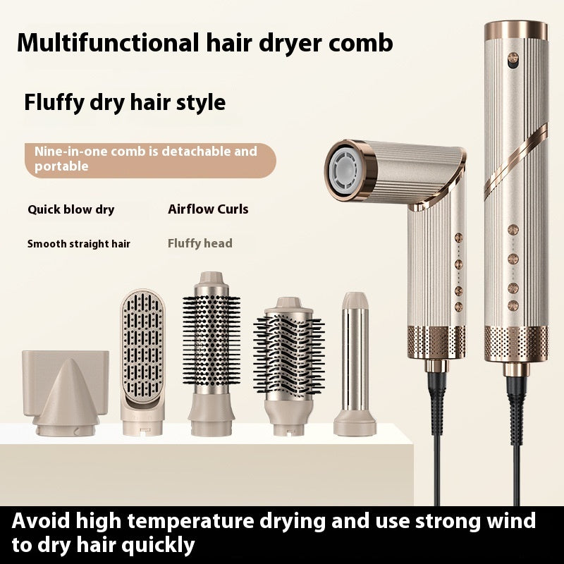 9-in-1 High-Speed Hair Dryer & Hot Air Comb - Multifunctional Blow Dryer for Styling, Straightening, Curling & Volumizing