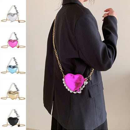 Mini Heart-Shaped Pearl Handbag – Cute Chain Shoulder Bag in Bright Candy Colors for Women