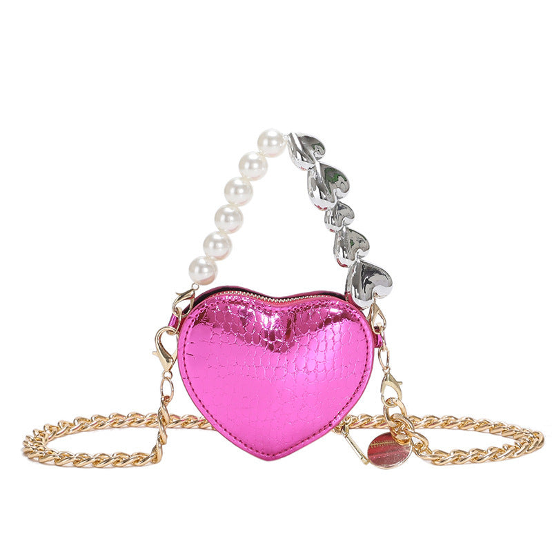 Mini Heart-Shaped Pearl Handbag – Cute Chain Shoulder Bag in Bright Candy Colors for Women
