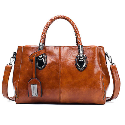 Vintage Oil Wax Leather Handbag for Women – Luxury Retro Shoulder & Tote Bag | Elegant Daily Purse
