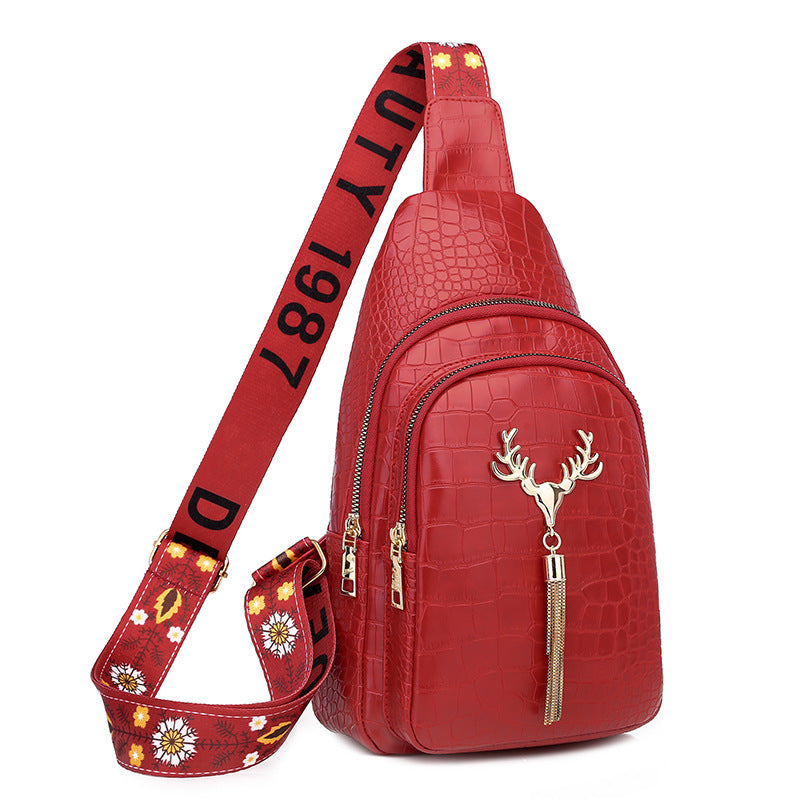 Women’s Deer Tassel Crossbody Bag – Fashion Letter Embroidery Chest Bag