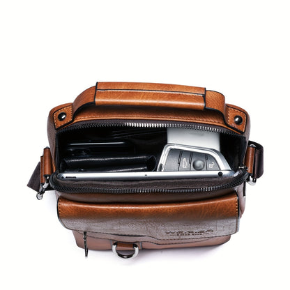 Men's PU Leather Crossbody Shoulder Bag – Casual Messenger Handbag with Card Holder Wallet