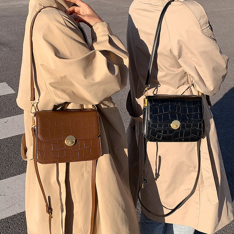 Women's Solid Color Stone Crack Pattern PU Handbag – Stylish Personality Shoulder Bag