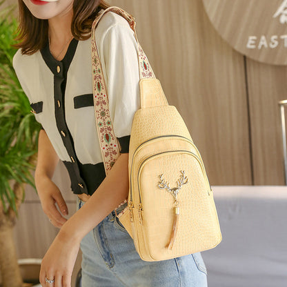 Women’s Deer Tassel Crossbody Bag – Fashion Letter Embroidery Chest Bag