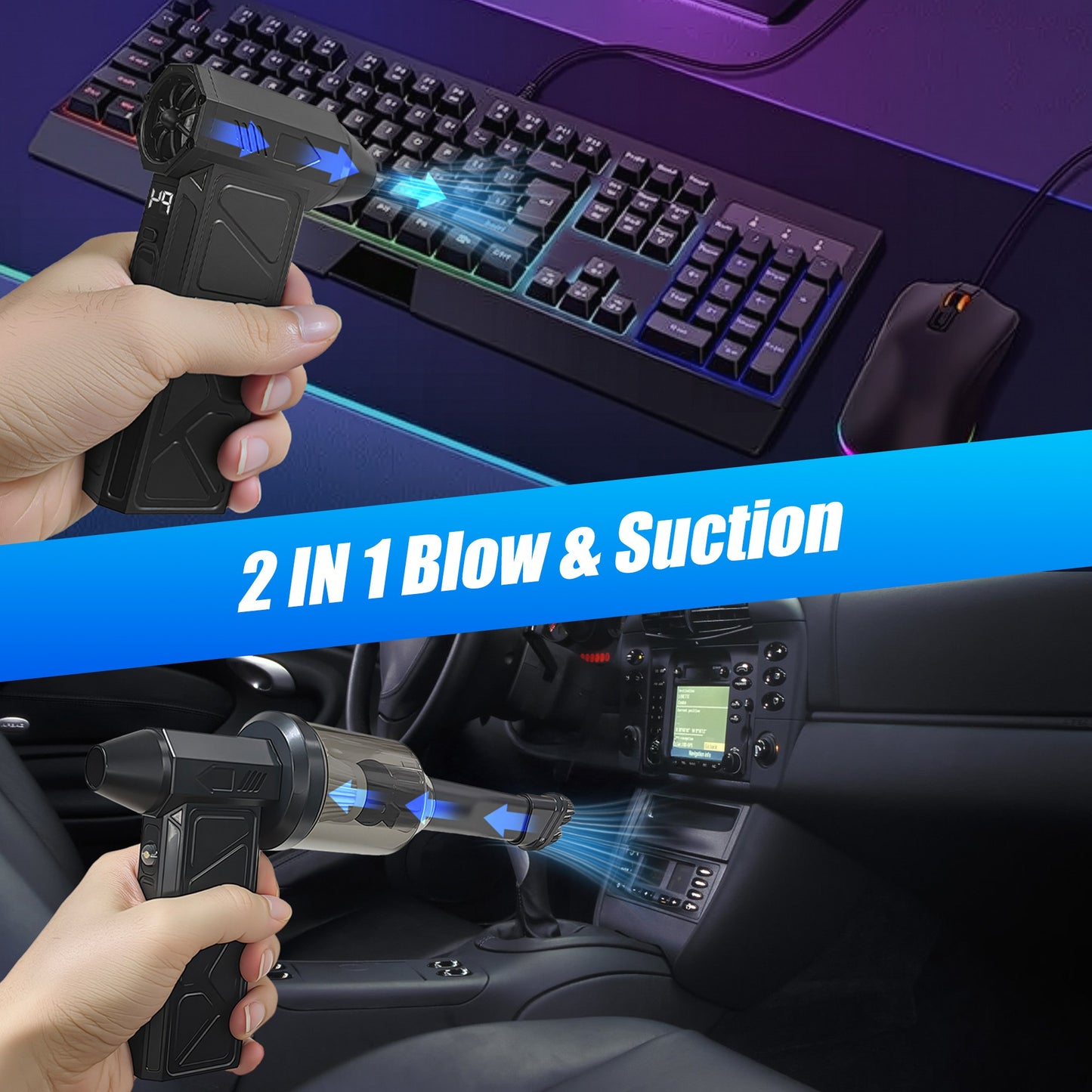 1-Pack LED Compressed Air Duster – High-Speed Cordless Vacuum Cleaner for Keyboard, PC, Home & Car, 160,000 RPM with 4 Adjustable Speeds