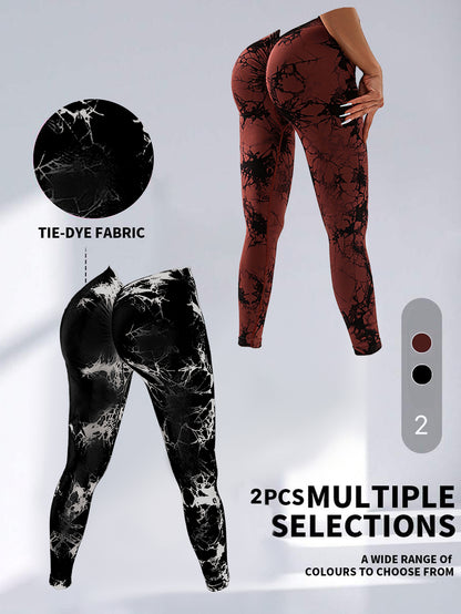 2-Pack Tie-Dye High Waist V-Back Yoga Leggings