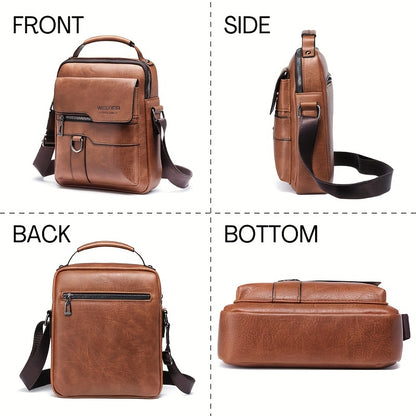 Men's PU Leather Crossbody Shoulder Bag – Casual Messenger Handbag with Card Holder Wallet
