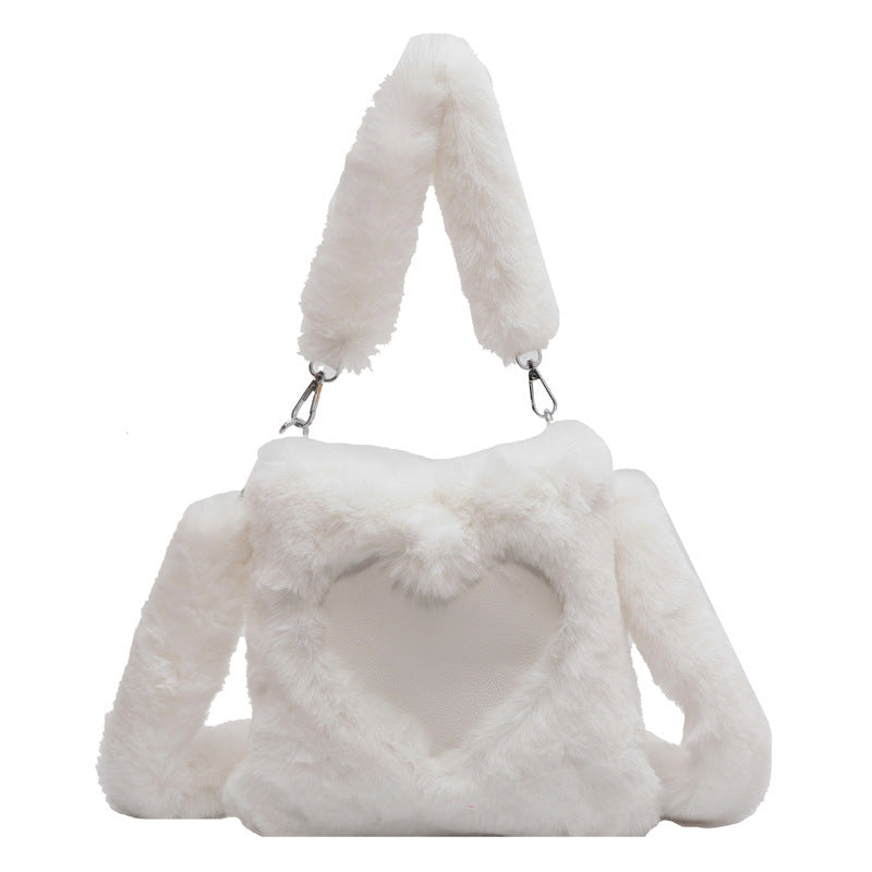 Winter Plush Shoulder Bag for Women – Soft Faux Fur Handbag with Heart Design | Cozy & Stylish Love Handbag