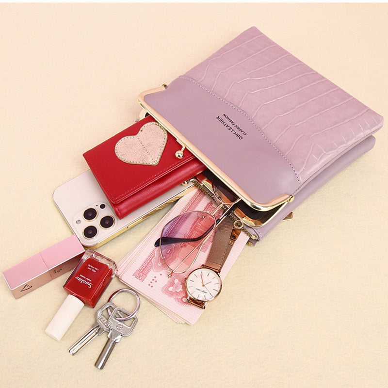 Alligator Pattern Lock Shoulder Bag for Women – Stylish Crossbody Phone Bag with Secure Closure