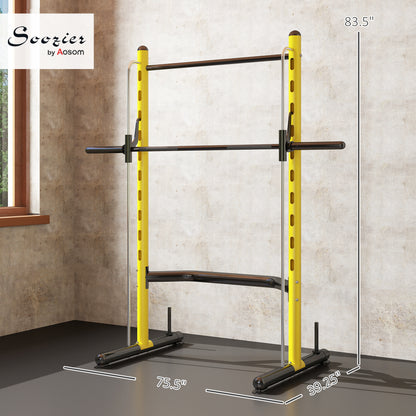 Adjustable Squat Rack with Pull-Up Bar & Bench – Multi-Function Weight Lifting Half Rack, Yellow