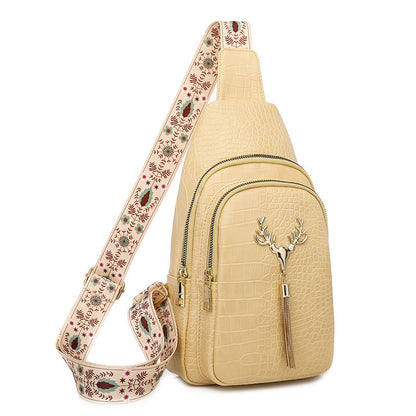 Women’s Deer Tassel Crossbody Bag – Fashion Letter Embroidery Chest Bag