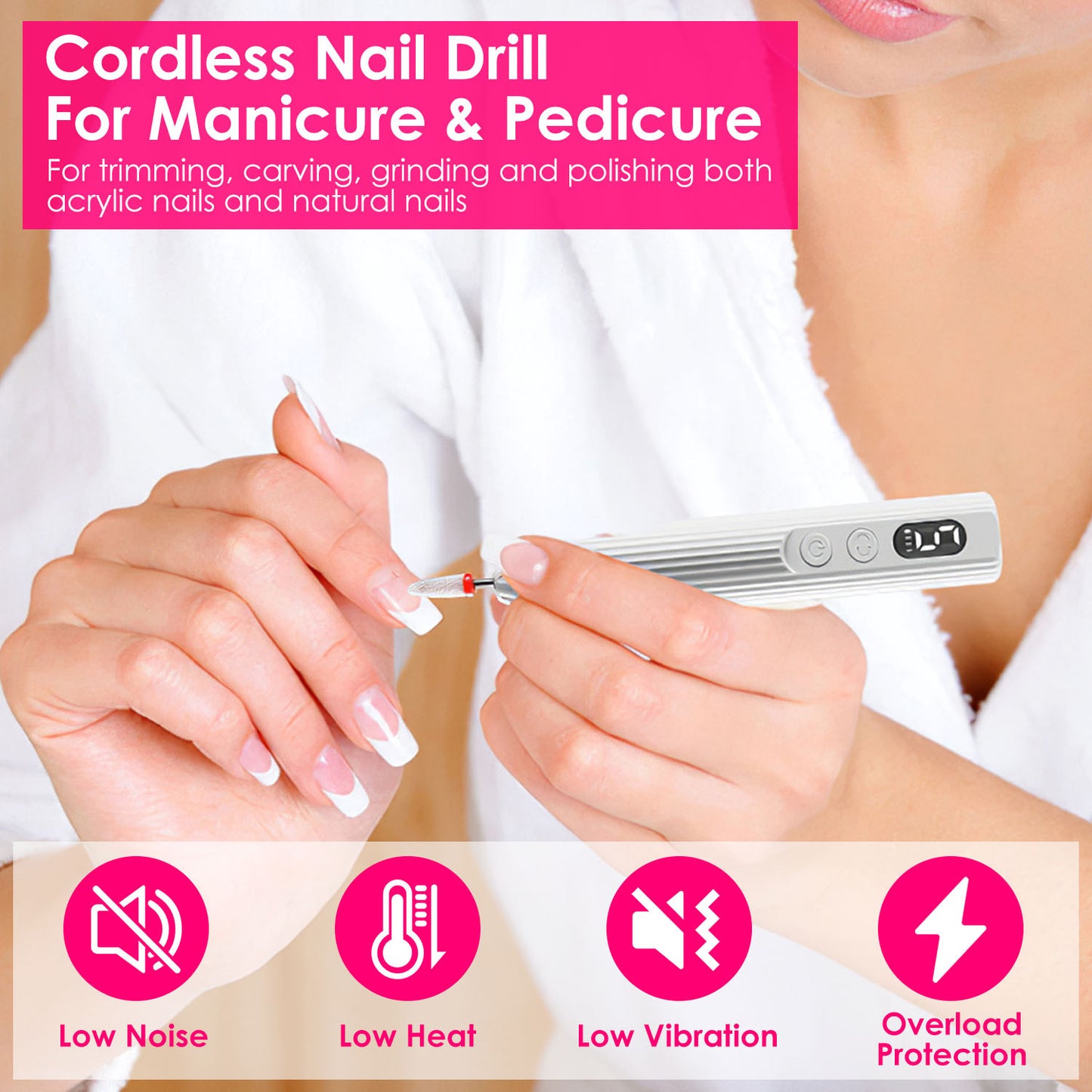 Portable Cordless Electric Nail Drill Kit with Charging Base & UV Nail Dryer – 6 Drill Bits, 5 Speeds, Timer & Direction Control for Acrylic & Gel Nails