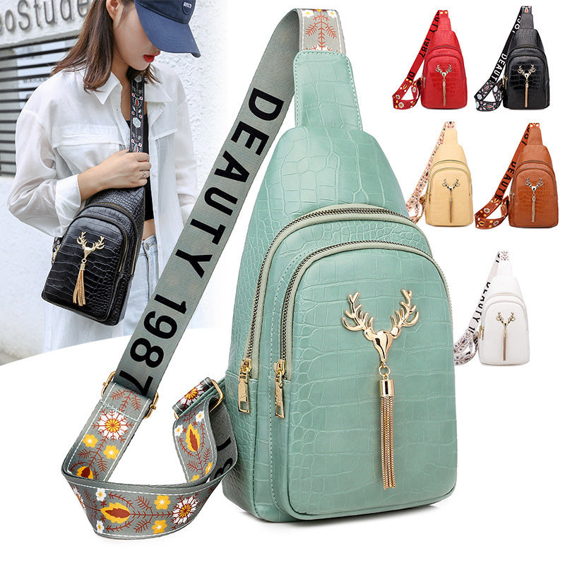 Women’s Deer Tassel Crossbody Bag – Fashion Letter Embroidery Chest Bag