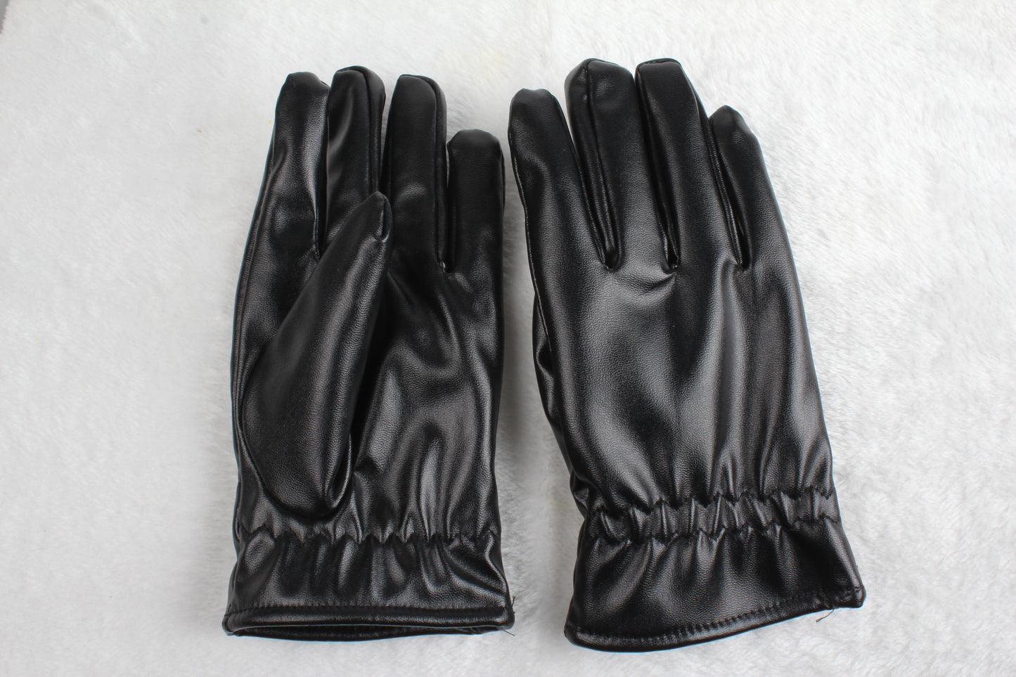 Unisex Black Leather Winter Gloves