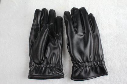 Unisex Black Leather Winter Gloves