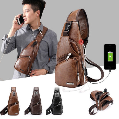 Men’s USB Charging Crossbody Chest Bag – PU PVC Travel Shoulder Messenger Bag