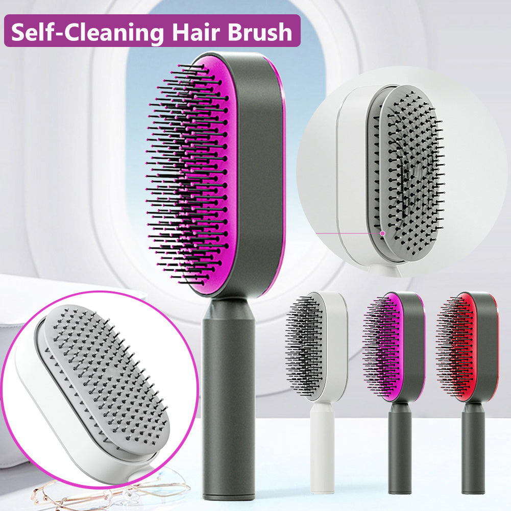 Self-Cleaning Hair Brush for Women | One-Key Cleaning, Anti-Static Scalp Massage Comb for Hair Loss
