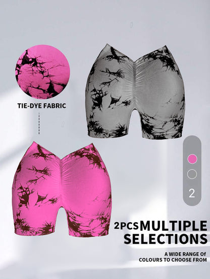 2-Pack Women’s Tie-Dye High Waist Scrunch Butt Yoga Shorts