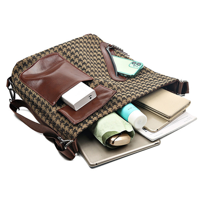 Houndstooth Backpack for Women – Fashion Rivet Design with Leopard Print Accents | Trendy Shoulder Bag