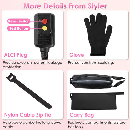 6-in-1 Hot Air Styler & Volumizer Brush Set – Automatic Hair Dryer, Straightener, Curler with 3 Temperature Settings + ALCI Plug, Glove, Cable & Zip Tie