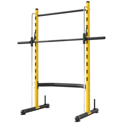 Adjustable Squat Rack with Pull-Up Bar & Bench – Multi-Function Weight Lifting Half Rack, Yellow