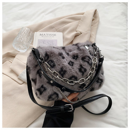 Winter Plush Floral Shoulder Bag for Women – Soft Faux Fur Handbag with Chain Strap | Cozy & Stylish Purse