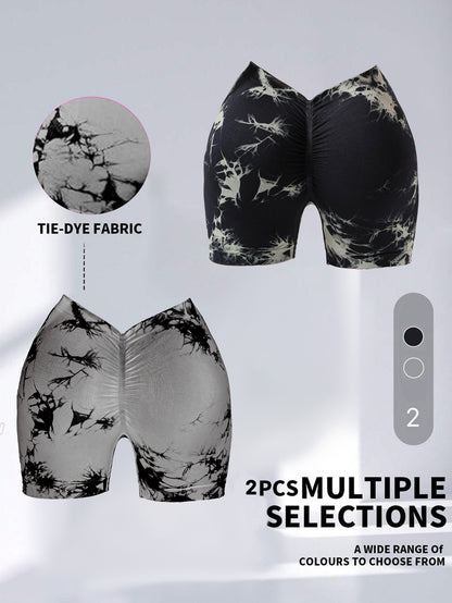 2-Pack Women’s Tie-Dye High Waist Scrunch Butt Yoga Shorts