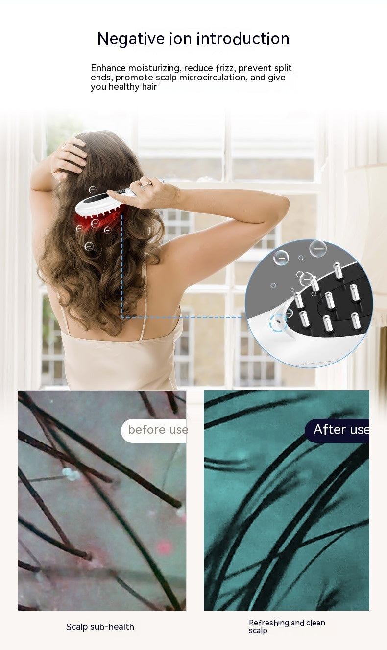 Electric Anion Hair Brush with Microcurrent, Red & Blue Light Therapy, and Vibration Massage