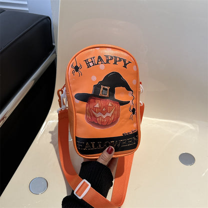 Halloween Cartoon Graffiti Crossbody Bag – Funny Pumpkin Ghost Bat Print Phone Purse for Girls & Women
