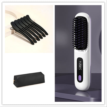2-in-1 Wireless Hair Straightener & Curler Comb for Smooth, Frizz-Free Hair