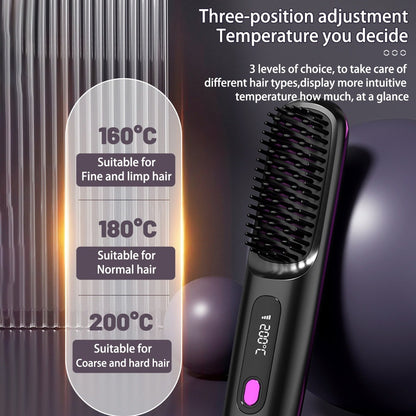 2-in-1 Wireless Hair Straightener & Curler Comb for Smooth, Frizz-Free Hair