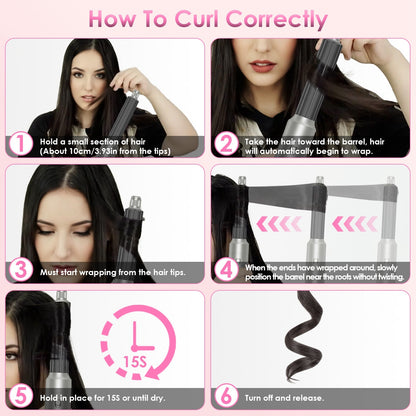 6-in-1 Hot Air Styler & Volumizer Brush Set – Automatic Hair Dryer, Straightener, Curler with 3 Temperature Settings + ALCI Plug, Glove, Cable & Zip Tie