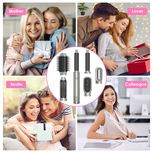 6-in-1 Hot Air Styler & Volumizer Brush Set – Automatic Hair Dryer, Straightener, Curler with 3 Temperature Settings + ALCI Plug, Glove, Cable & Zip Tie