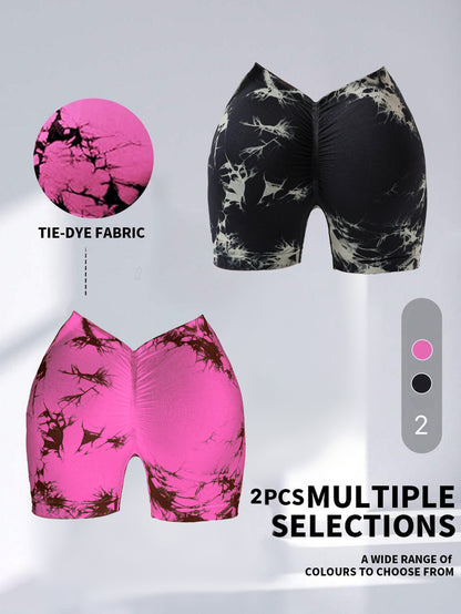 2-Pack Women’s Tie-Dye High Waist Scrunch Butt Yoga Shorts