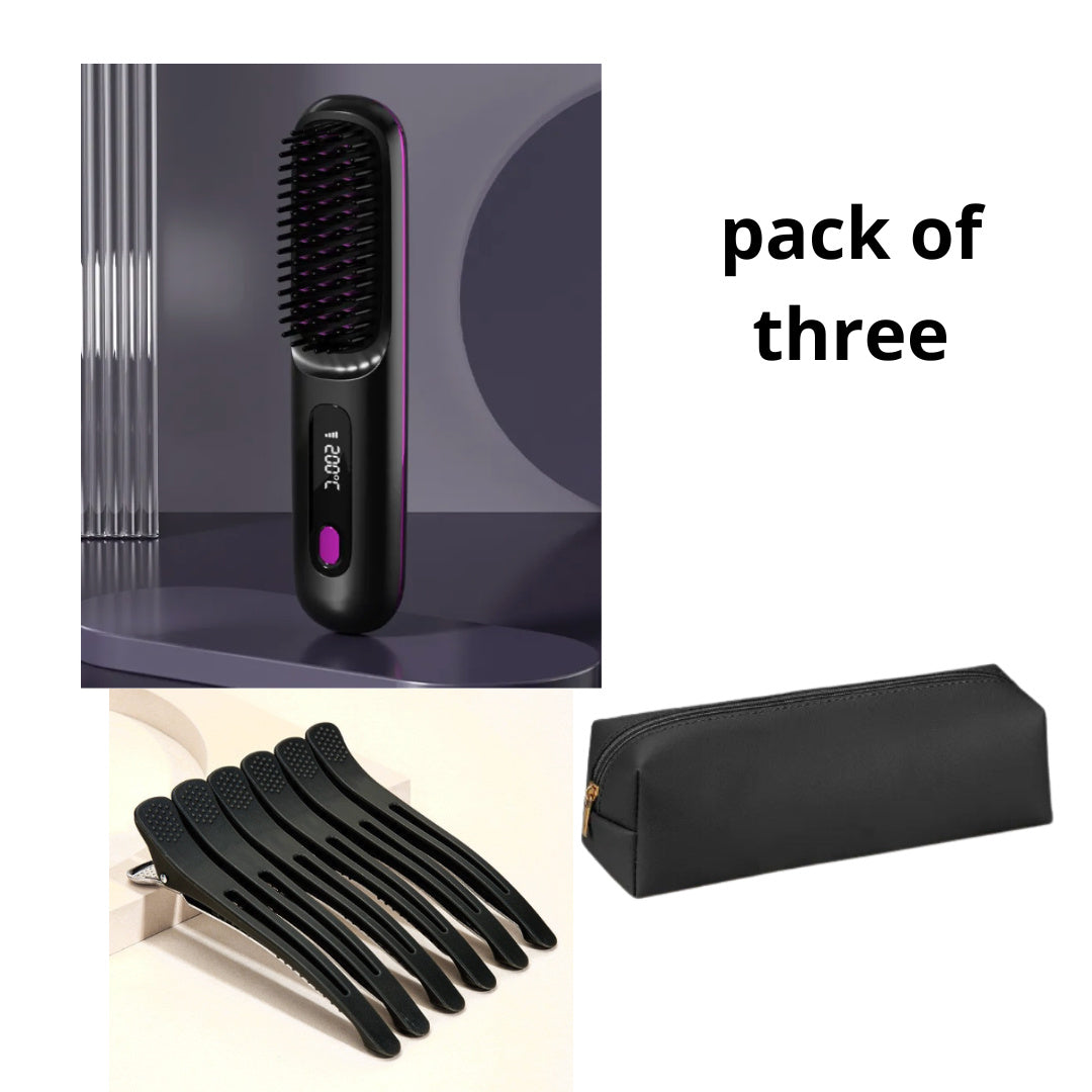 2-in-1 Wireless Hair Straightener & Curler Comb for Smooth, Frizz-Free Hair